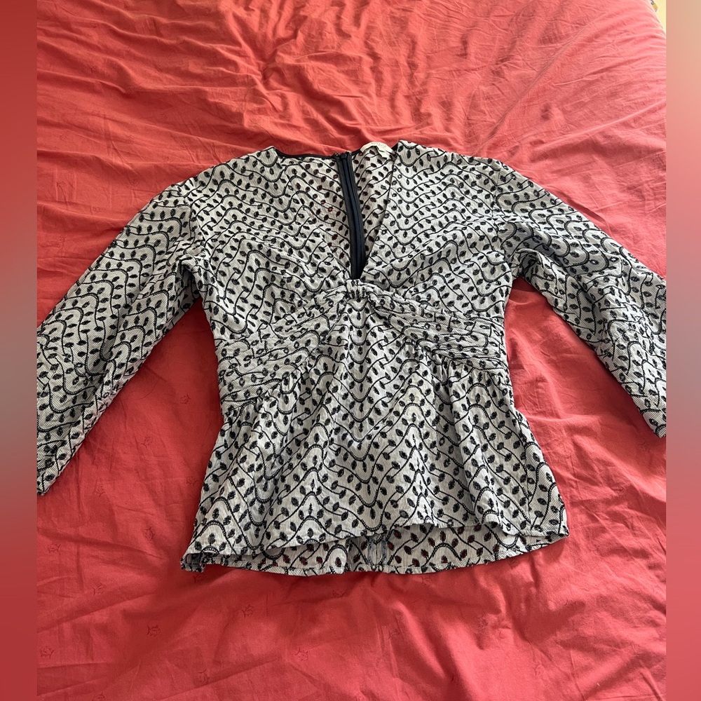 Navy Blue and White lace  Women's Blouse